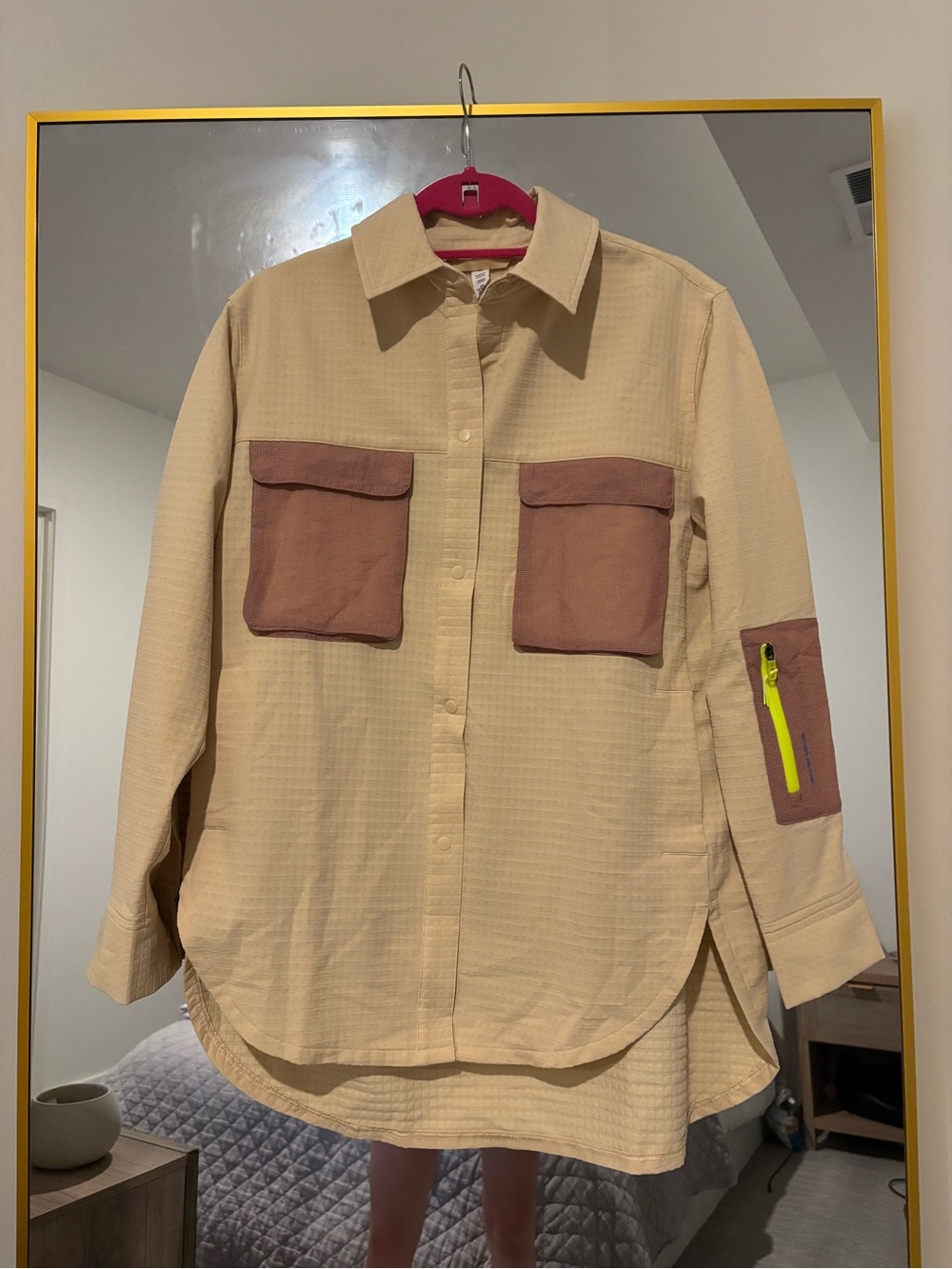 Beige Contrast-Pocket Button Up